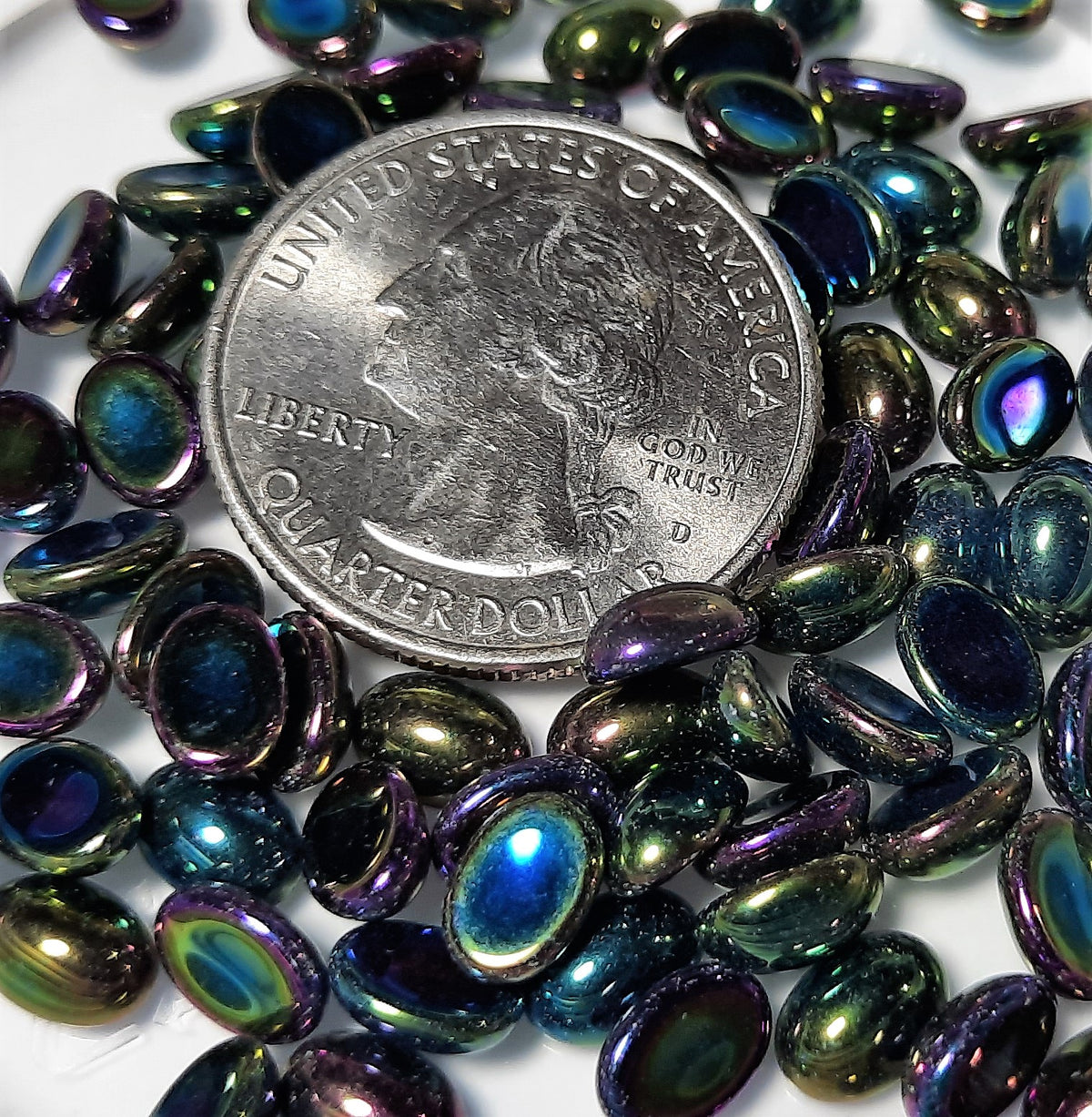 7x5mm Green Iris Oval Czech Glass Cabochons 36ct