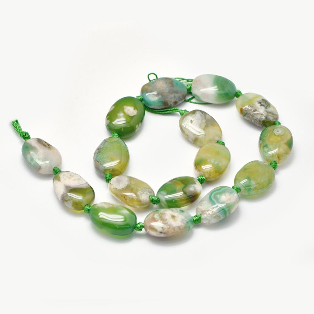 22x17mm Dyed Yellow-Green Oval Cherry Blossom Agate Beads 3ct