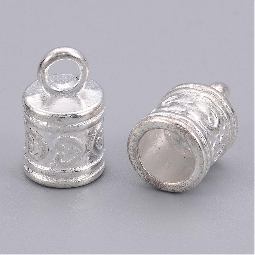 16x10mm Heart Cord Ends Silver Zinc Alloy 3.5mm Hole 10ct