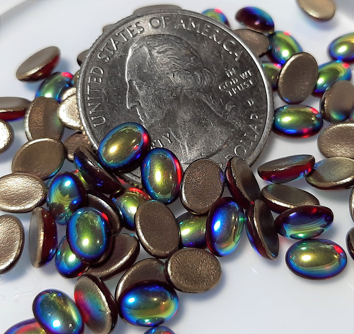 7x5mm Ruby AB Transparent Oval Glass Cabochons 18ct